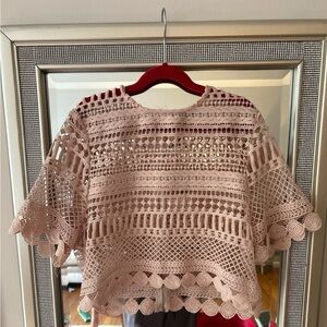 Nude Cropped Patterned Crochet Top